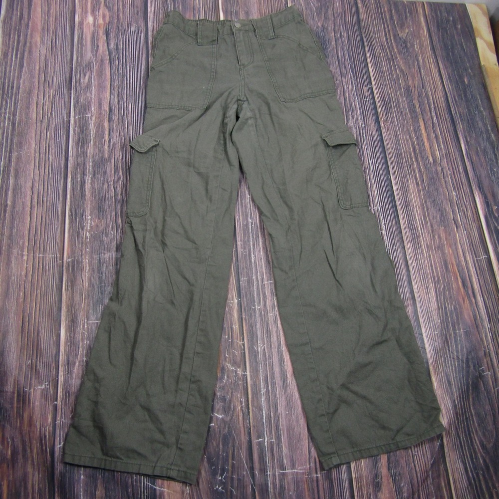 RSQ Pants Womens 24 Green Cargo Twill Elastic Waist Zip Pockets Straps